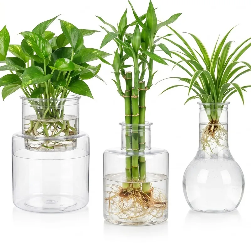 3/1x Imitation Glass Hydroponic Flower Pot Transparent Hydroponic Cutting Flowers Vase Plant Station Bud Vases Office Decor
