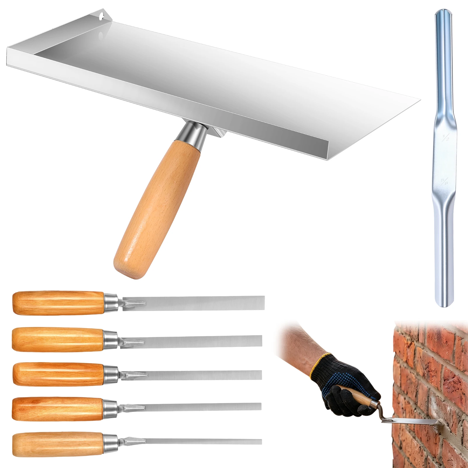 7Pcs Tuck Pointer Trowel Set with Carbon Steel Blade for Masonry   Tuck Pointer Trowel  Brick Jointer Trowel Tool  Ergonomic