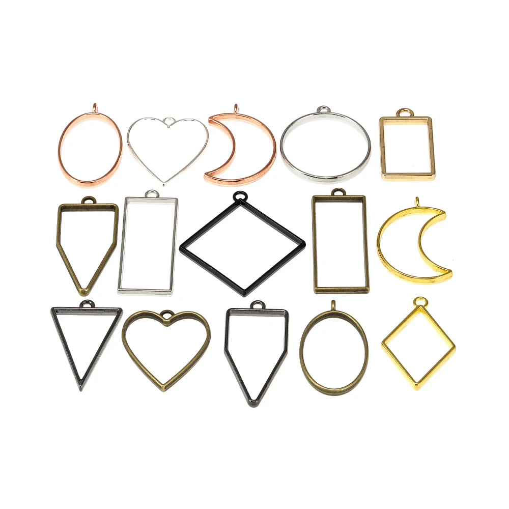 

11 pcs/pack DIY glue drop mold geometric alloy pendant frame triangular round UV glue shaped frame no punching