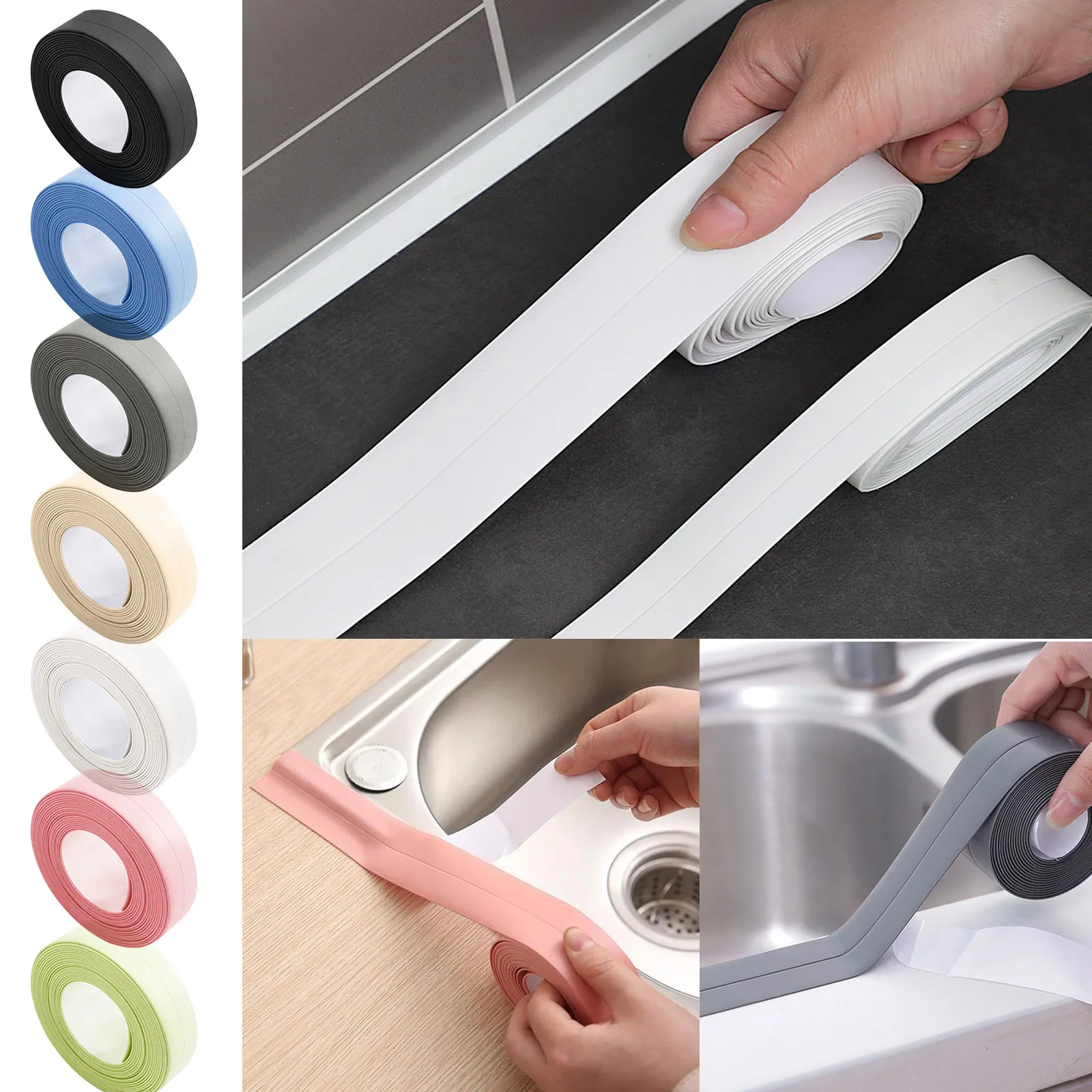 Sealing Strip Bathroom Shower Sink Bath Caulk Tape White PVC Self Adhesive Waterproof Wall Tape for Bathroom Kitchen Edge 2022