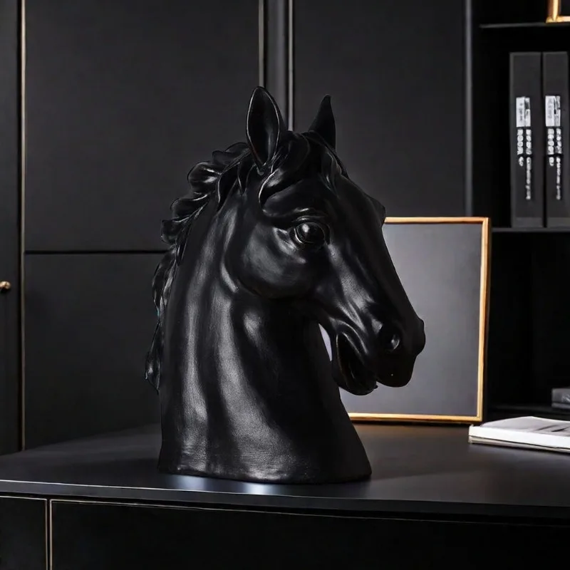 Premium Black Resin Equine Sculpture Modern Living Room Showhome Decor Handmade Art Figurine Office Desk Feng Shui Ornament