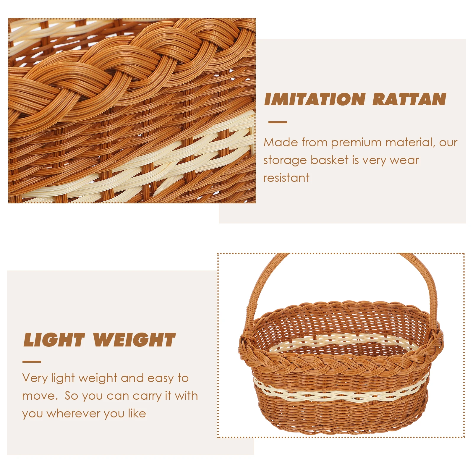 

H Woven Baskets Storage Basket Portable Picnic H held Imitation Rattan Food Shopping Sundries Wear Resistant Durable Reliable