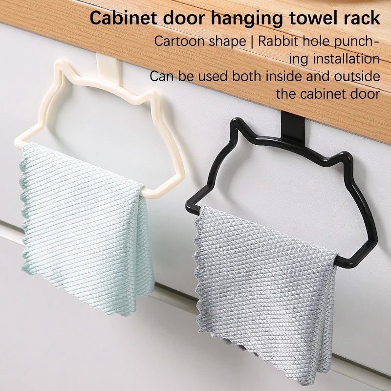 

1PC Cute Little Cat Towel Rack Non Perforated Single Pole Door Back Hook Bathroom PVC Shelf Kitchenware Plastic Towel Rack