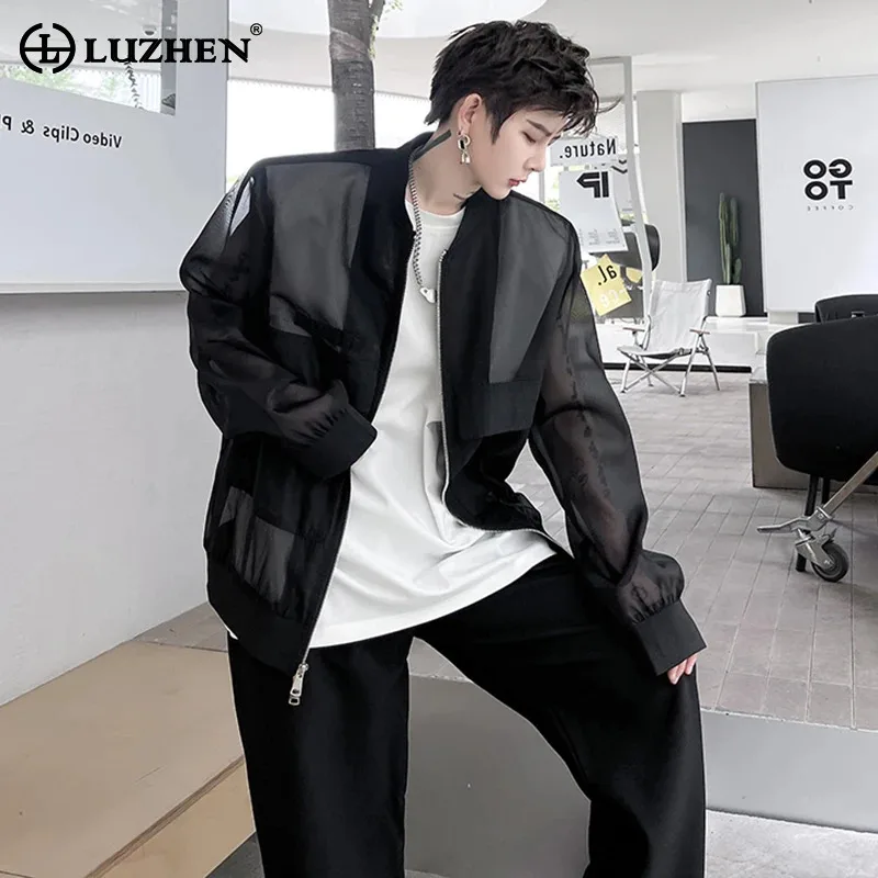 

LUZHEN Breathable Organza Original Korean Jacket Men's High Quality Fashion Elegant Casual Coat 2024 Trendy New Clothes LZ3270