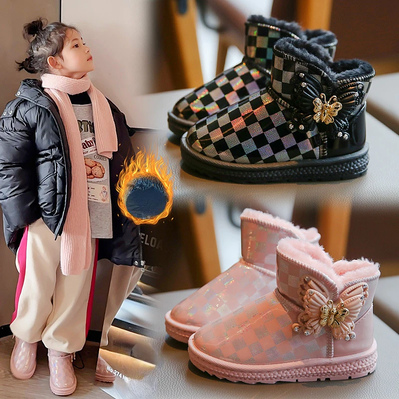 Botas Para Niña Kid Snow Boot 2023 Winter Plush Girl Princess Boot Waterproof Cotton Shoe Bow Tie Kid Shoe Padded Boot Kid Shoes