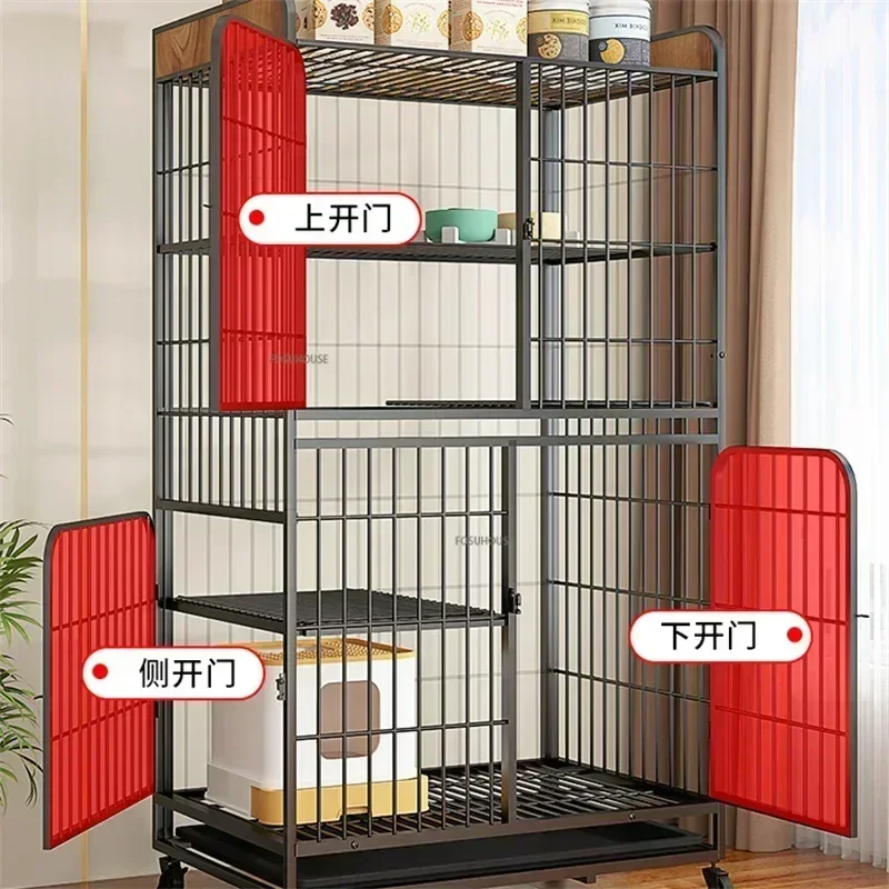 Wrought Iron Enclosure Home Indoor Cat Villa Super Large Space Cat Cages Luxury Two Floors Cat And Dog Cage House With Toilet