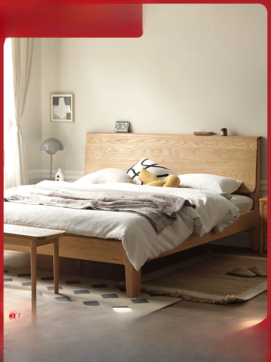 

NEW Solid wood bed modern minimalist oak double bed Nordic bedroom home wood style Y110B04