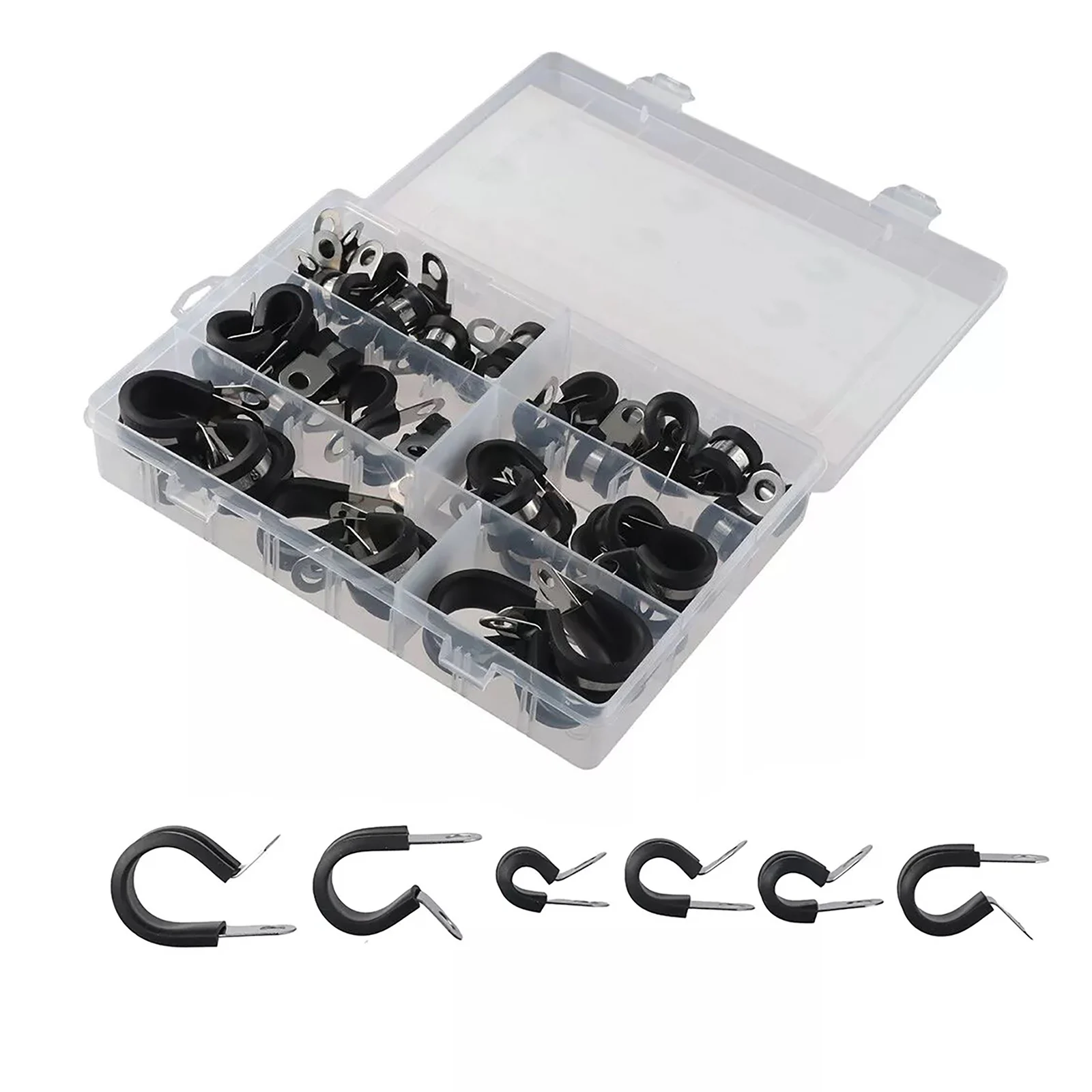 52Pcs 304 Stainless Steel Rubber Cushioned Cable Clamp Kit Wire Hose Pipe Clips Assortment for Auto Marine Industrial