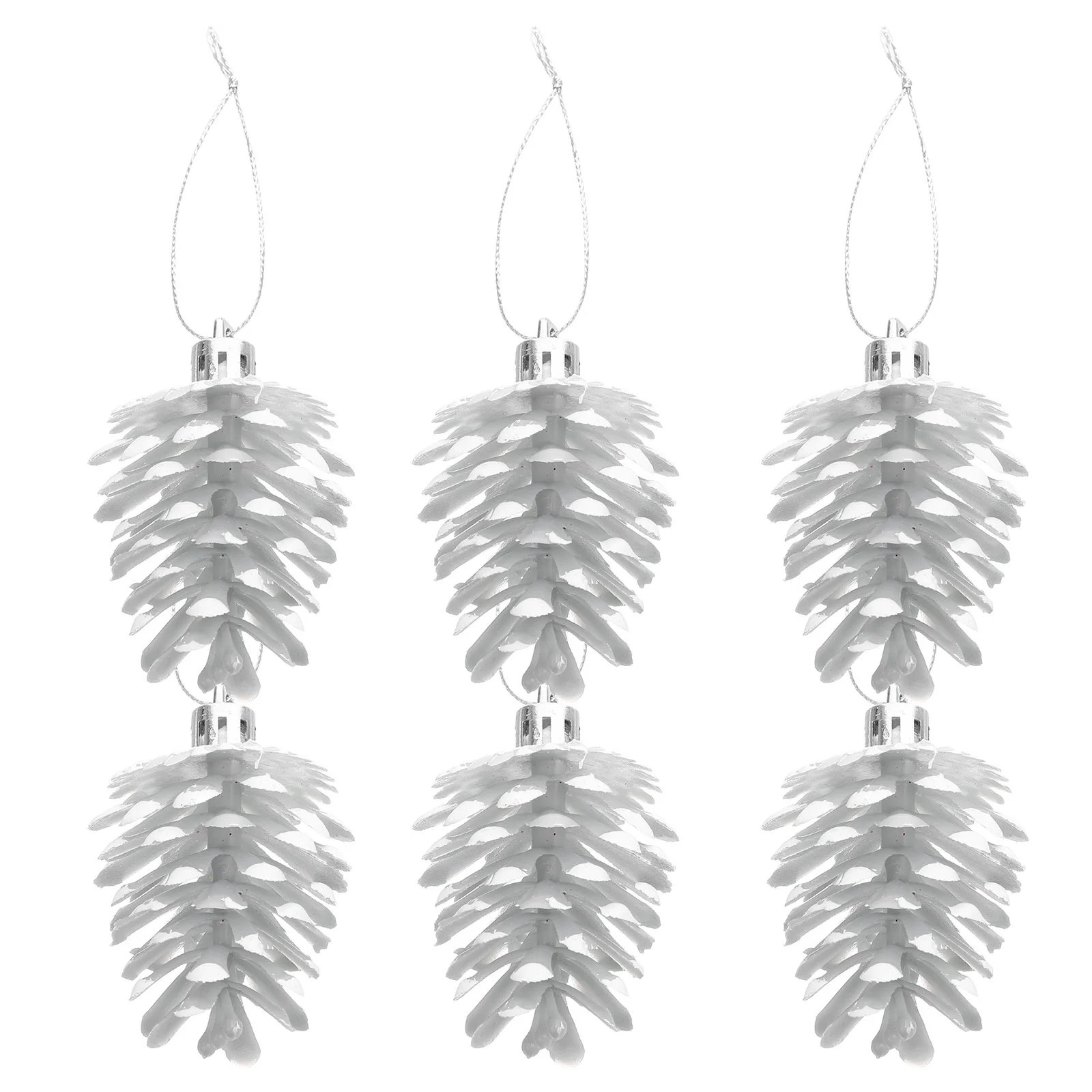 

6Pcs Mini Snow Pine Cones White Frosted Pinecone Shaped Pendants Hanging Ornament for Christmas Tree Winter Holiday Decor