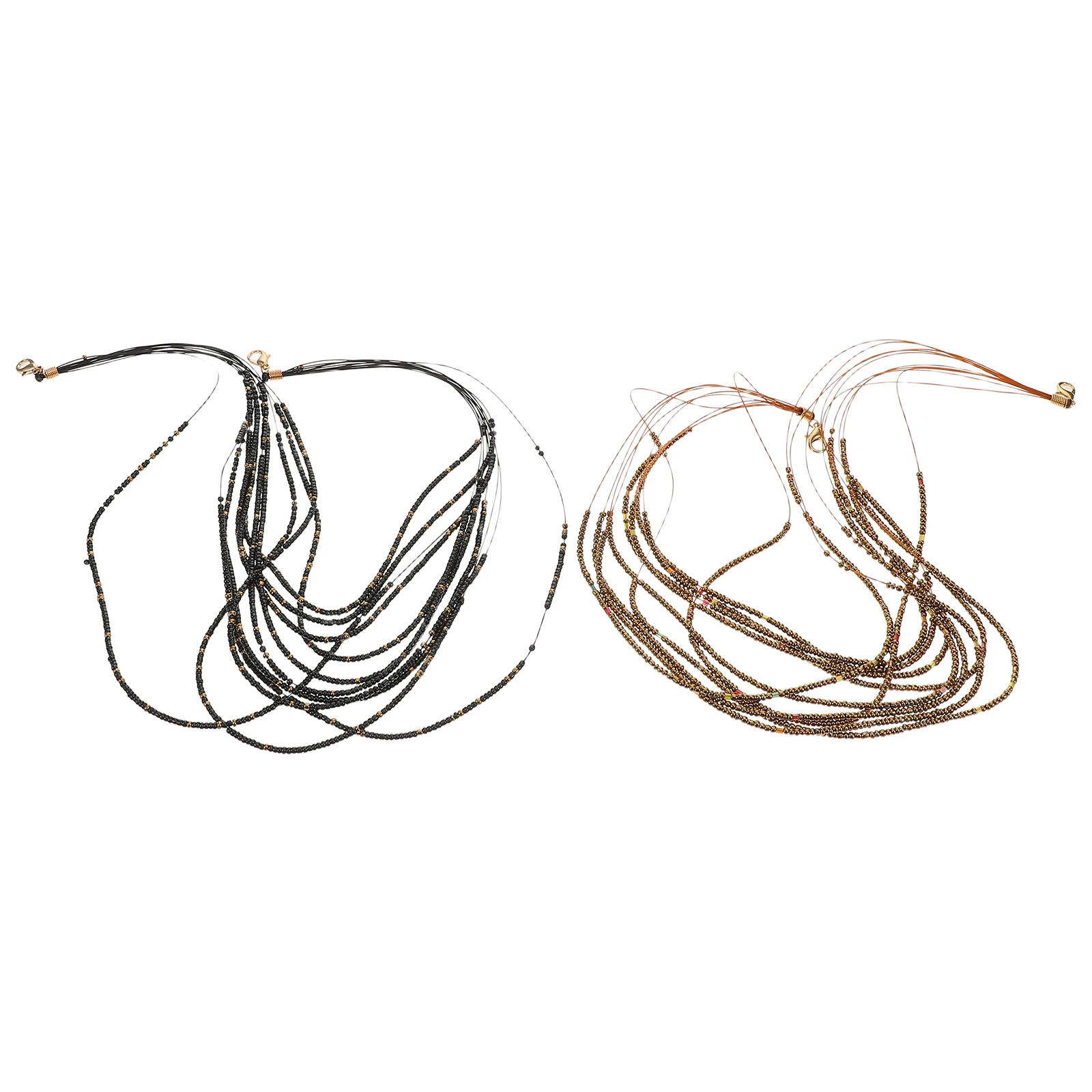 

2pcs Bohemian Mask Chains Women's Colorful Beaded Necklaces Handmade Layered Rice Pearl Strands