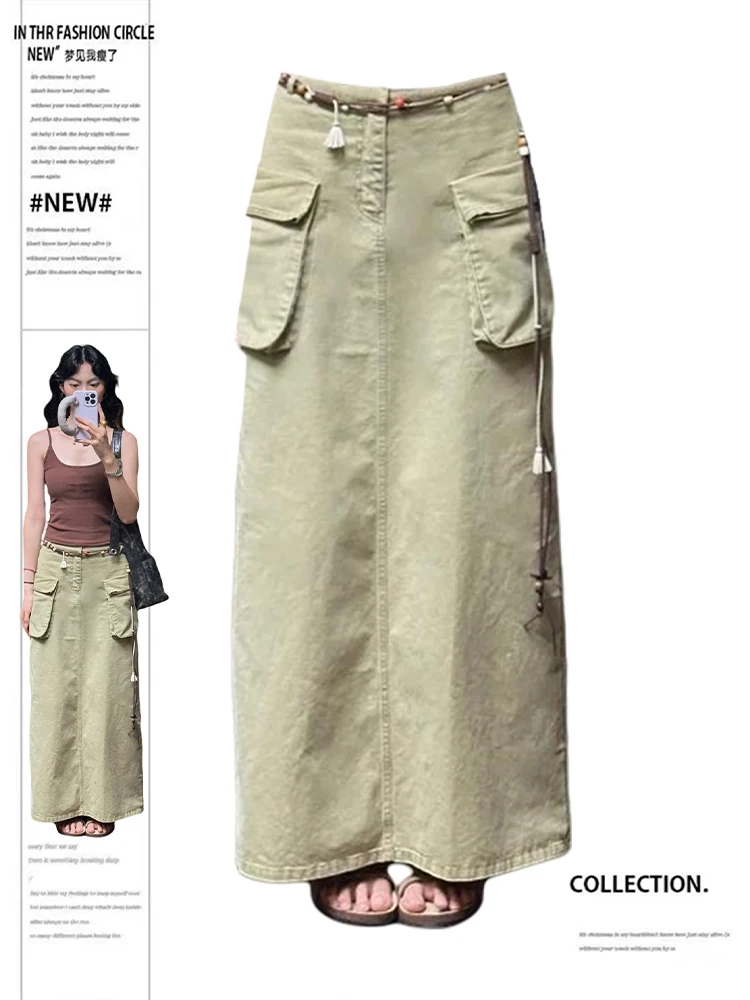 

2025 Autumn Winter Women Korean Shoujo 2000s Aesthetic Maxi Cargo Skirt Y2k Preppy Style Skirt Grunge Cyber Punk Japanese New In