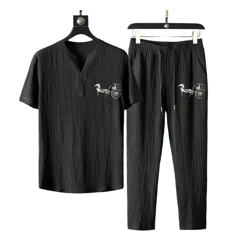 1 Set Stylish Top Trousers Male Men Tracksuits V Neck Relaxed Fit Lace-up Tracksuits  Drawstring