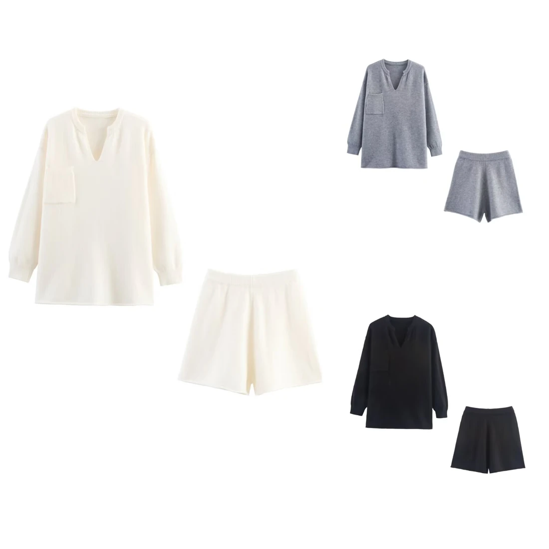 

Женский модный свитер с v-образным вырезом и подходящие трикотажные шорты, новый стиль, короткий брючный костюм для женщин