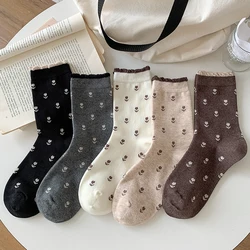 Cute Socks For Women New Trendy Korean Style Girls Sweet Loose Socks Long Breathable Retro Female Flower Socks Comfort