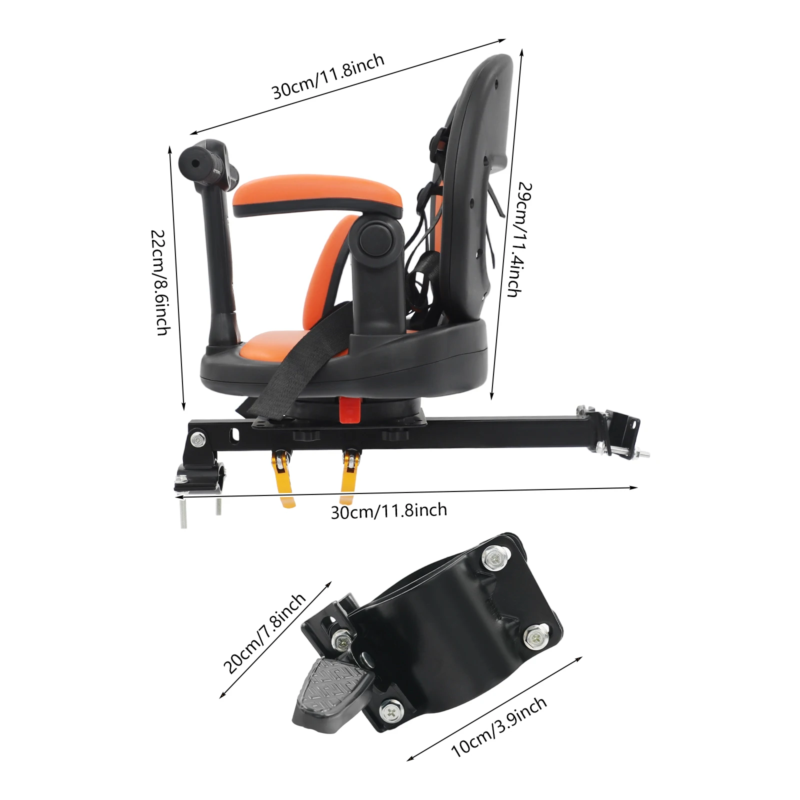 

Front Bicycle Seat for Children Black and Orange Bike Child Seat 30*29cm Load-bearing Capacity 40kg/88 lbs
