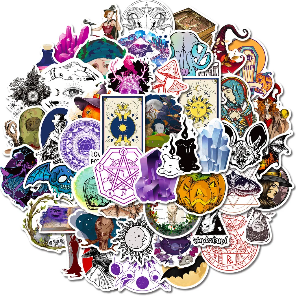 50Pieces Creative Magic Series Stickers - Personalized Waterproof Decorative Decals for Luggage Golden Memory Stickers Store