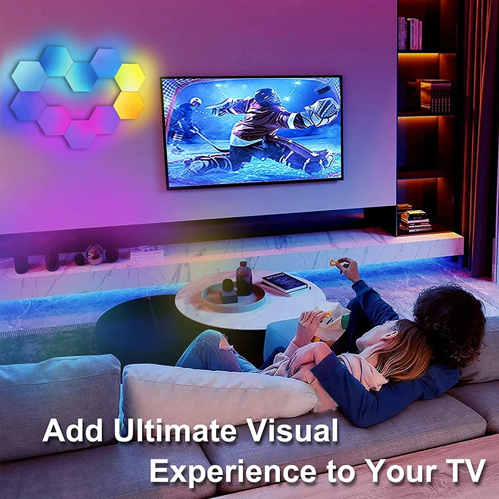 Smart Bluetooth LED Hexagon Wall Light RGB APP/Remote Control Geometric Modular Music Sync Night Light Game Living Room Decor