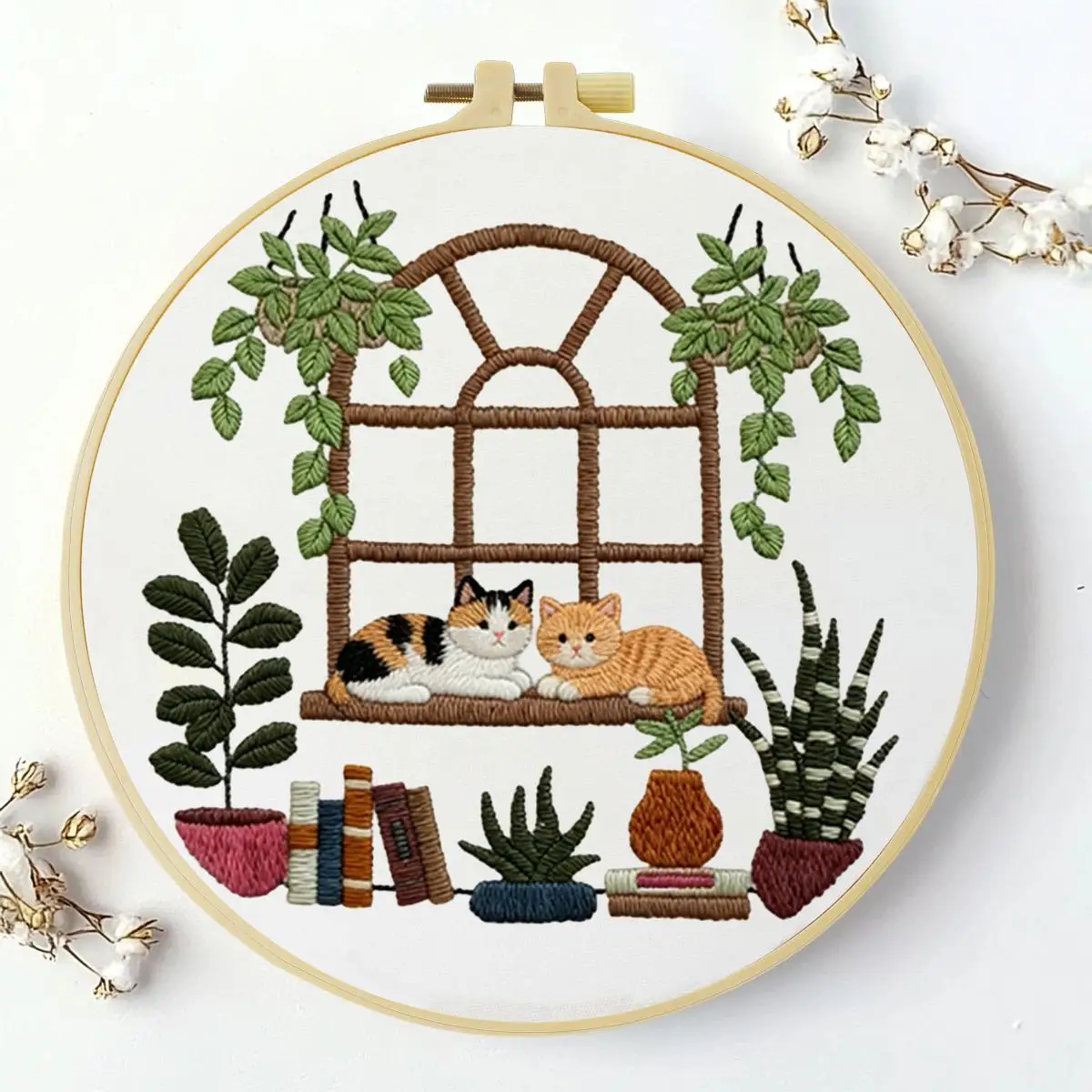 1 Stück 20X20CM/15X15CM 7,87/6,3 Zoll Fensterbank-Stickerei-Starter-Kit DIY-Kit DIY-Stickerei-Set Handarbeiten Nadelkunst – Detail 2