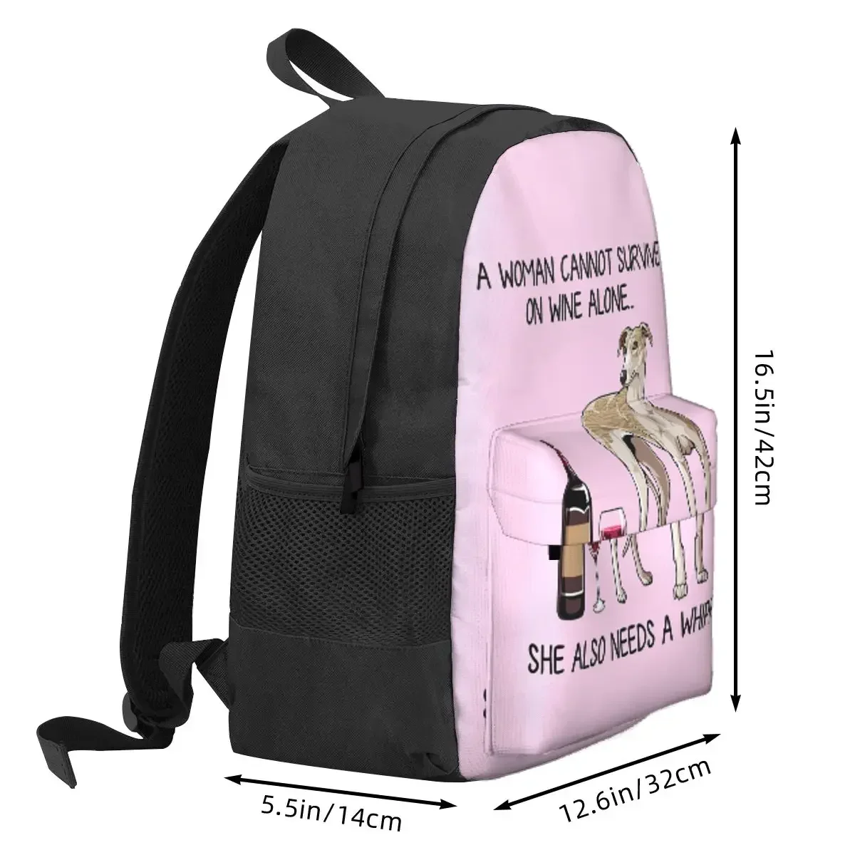 Whippet Dog And Wine Funny Gift For Dog Mom Backpack Daypack Large Capacity BookBag School Bag Shoulder Bags for Men Women