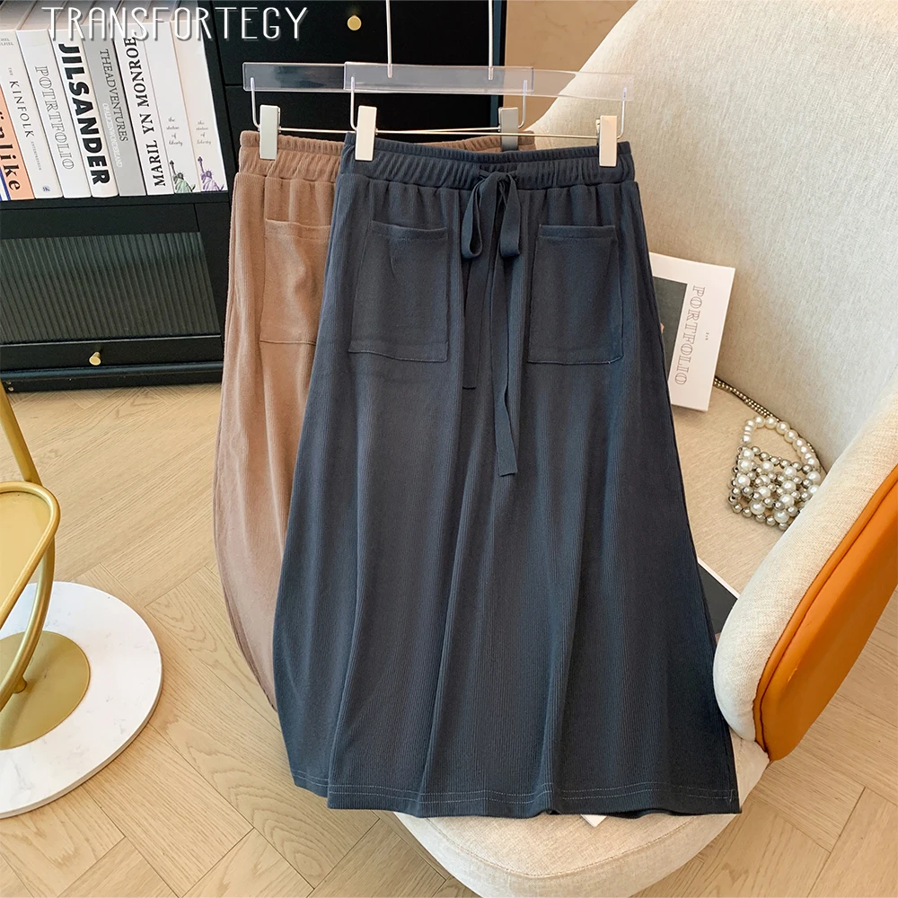 Plus Size Women's Spring and Autumn Casual Skirt Simple Fashion Large Pockets Solid Color Mid-length Skirt Loose and Comfortable