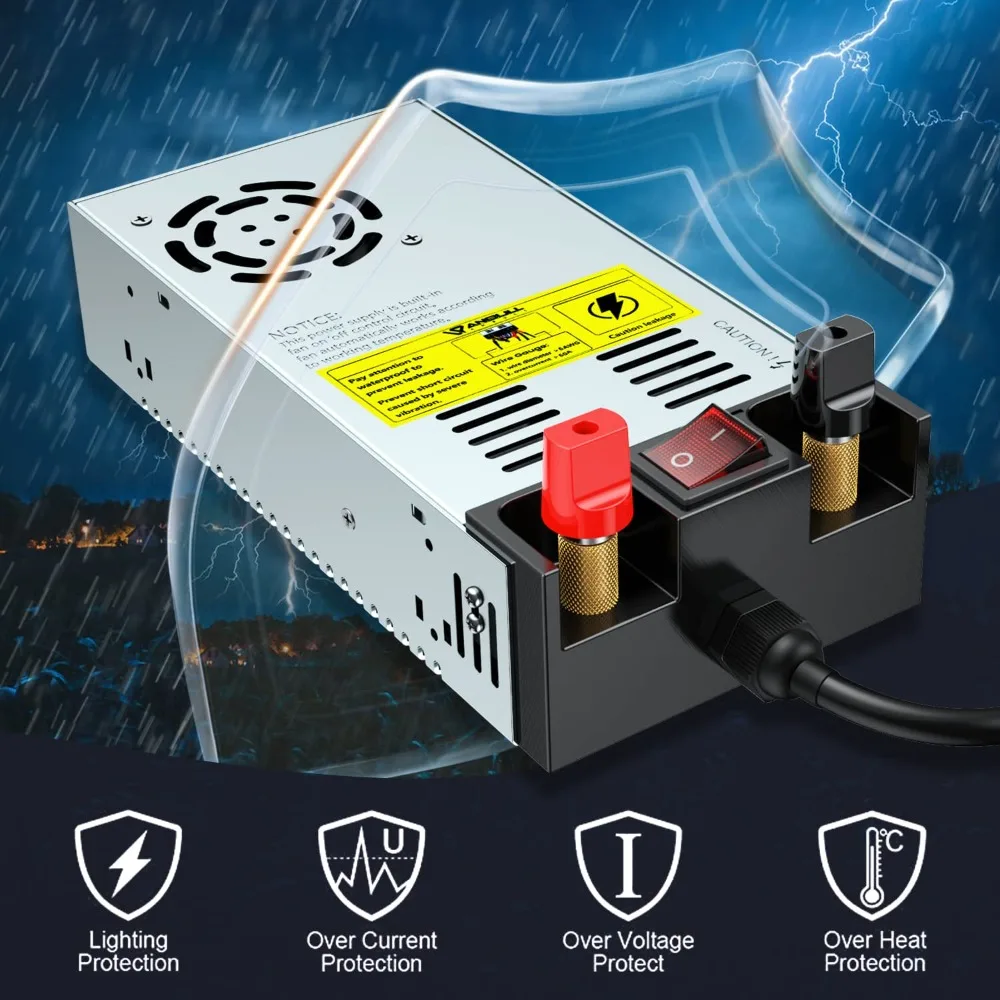 

110V to 12V Converter, ON/Off Switch, 12V DC Adapter Transformer, Max 50A 600W Power Supply