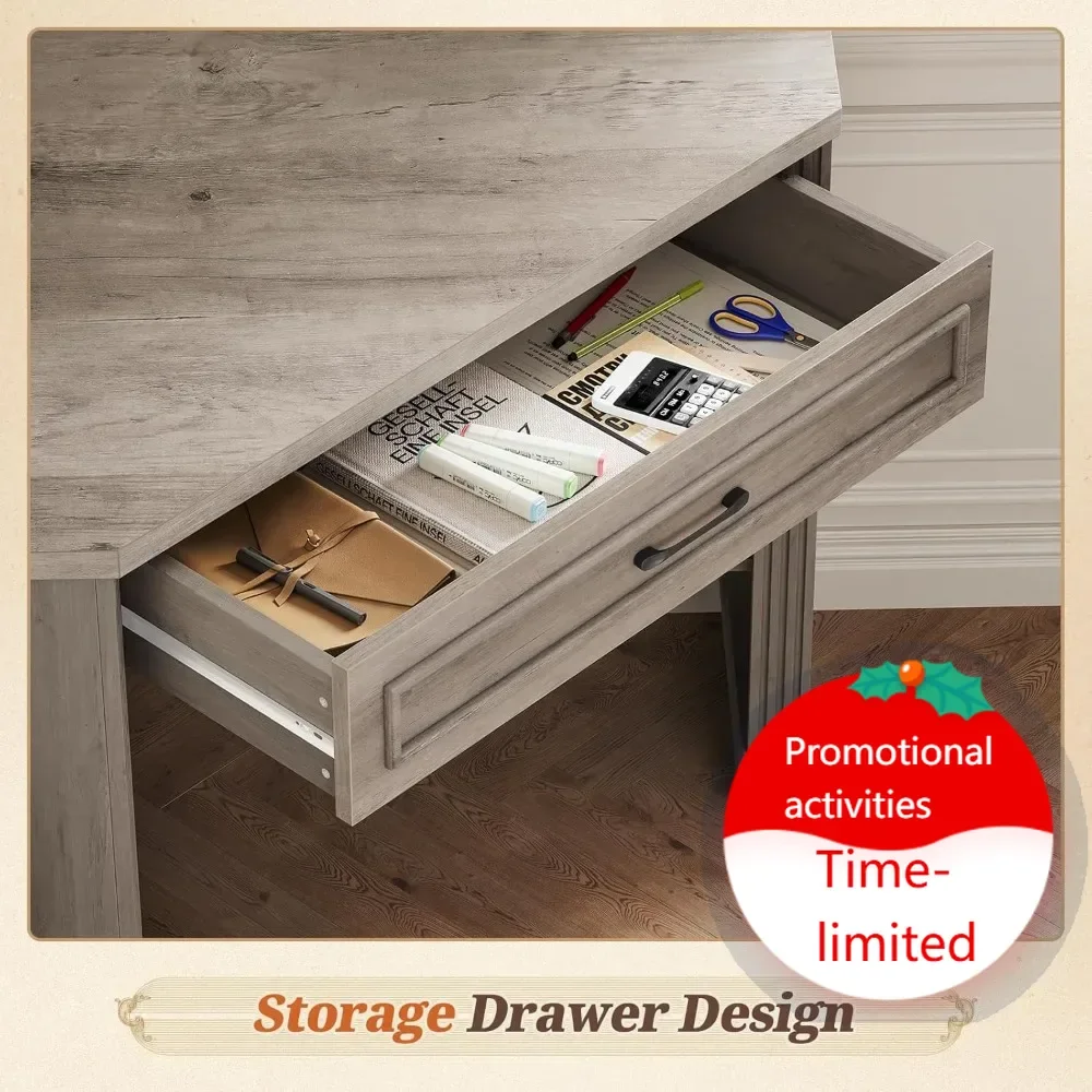 

Wooden Storage31.5" small corner desk, corner desk for small space, farmhouse computer desk with drawers, triangle computer desk
