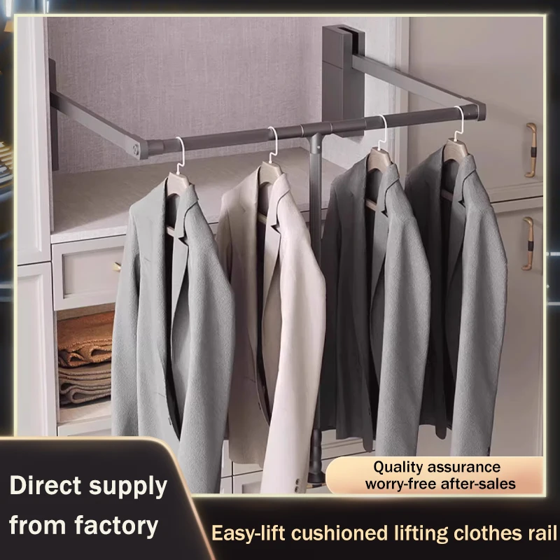 Batang Gantung Pakaian Retraktil dengan Penyangga Ganda untuk Lemari Tinggi, Penyimpanan Lemari Rumah yang Lancar dan Mudah