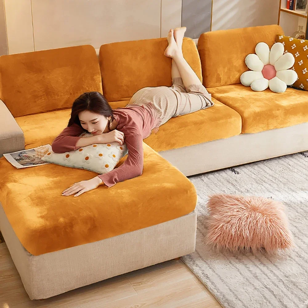 Elastic Velvet Sofa Seat Cushion Cover For Living Room Furniture Protector Removable L Shape Corner Armchair Sofa Covers 2025