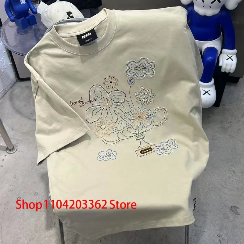 

Топы Good Brand с короткими рукавами и цветочным узором, мужские и женские свободные повседневные футболки с круглым вырезом, реальное изображение