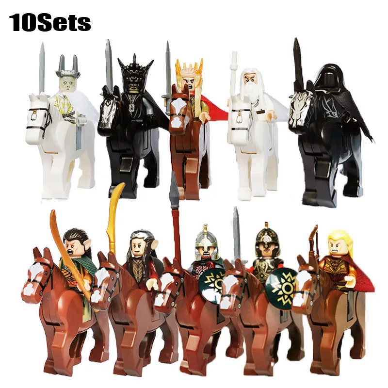 new 10sets Knights Dark Sauron Battle Five Armies with Sword Rohan with horse blocks kids toy 