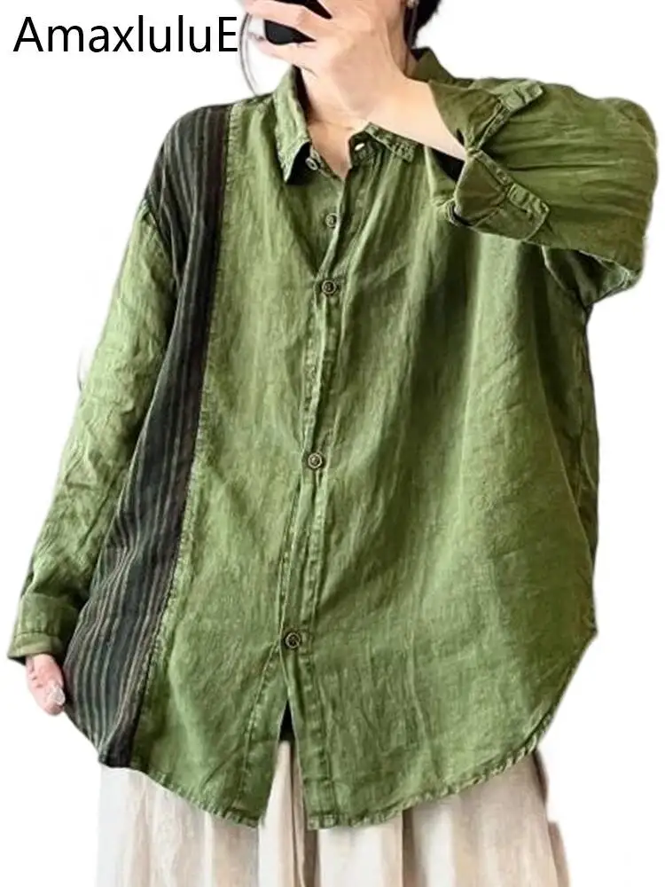 Amax LuluE marca 2025 otoño señoras Casual Vintage talla grande Patchwork camisas mujeres blusas sueltas clásicas moda ropa de lujo