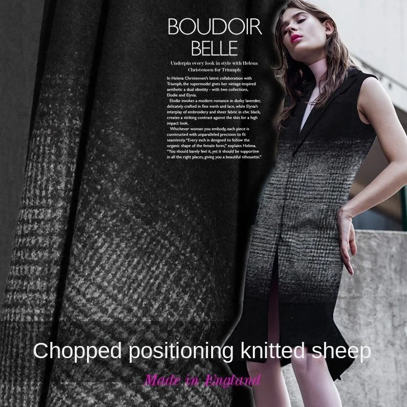 

Шерстяная ткань с градиентом в клетку, вязаный материал, осенне-зимнее пальто, накидка, ткань, брендовая модная ткань «сделай сам», оптовая продажа, ткань на метр