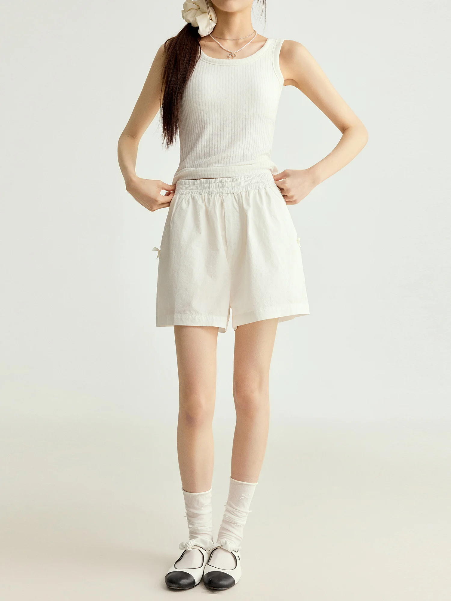 

Женские шорты Niko Soul А-силуэта, кремово-белые, плиссированные, свободного кроя, с эластичным поясом, простые, универсальные, повседневные, хлопковые, летние