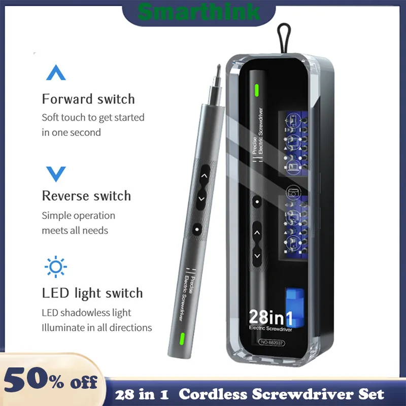 

Набор прецизионных электрических отверток 28-в-1 с USB-зарядкой, литиевой батареей, наконечниками MR1-4 мм, бестеневым светом и мотором N30 для домашнего ремонта