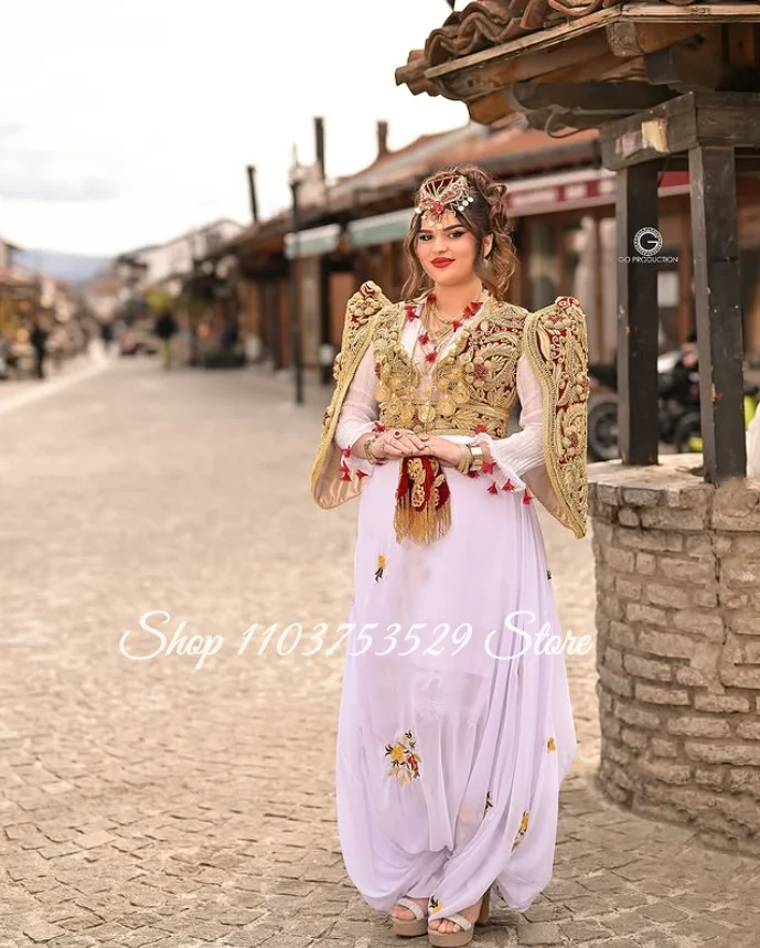 Vestido de Novia Argelino Tradicional Rojo Exquisito Personalizado, Vestido de Novia Árabe Étnico de Lujo, Vestido de Noche para Celebración Tradicional
