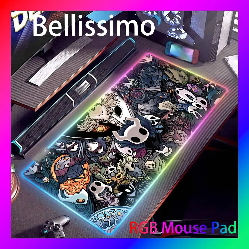 Hollow Knight Mouse Pad Gamer Rgb Desk Mat Back Light Led Mousepad Setup Gaming Accessories Deskmat Big Mousepepad Backlight