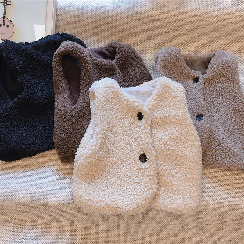 Girl\'S Lamb Wool Vest Spring Autumn New Korean Version Thickened Warm Vest Men And Women Universal Fashion Children\'S Clothing