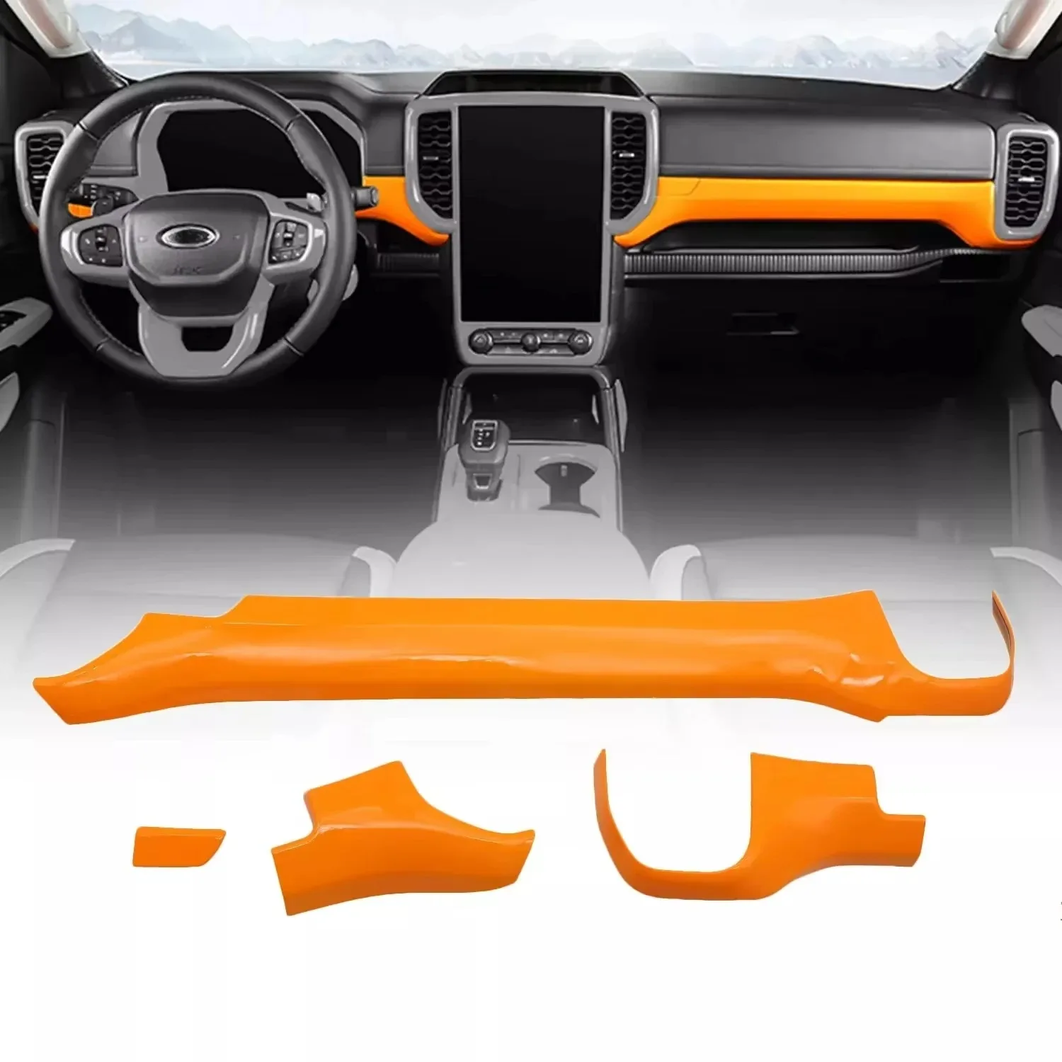

Fit For 2023 2024 2025 Ford Ranger Wildtrak T9 ABS Orange Interior Decorative Cover Trim Accessories Kit Stickers