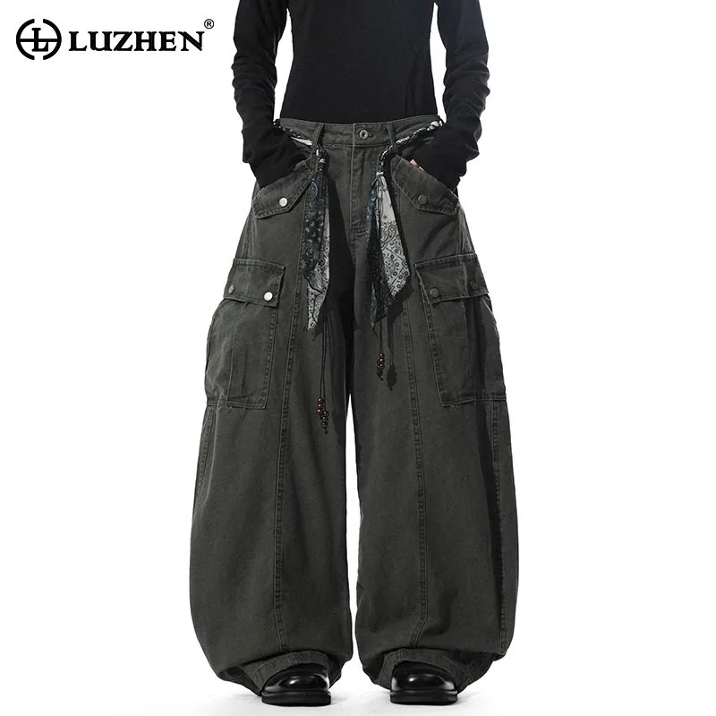 

LUZHEN 2025 Fashion Original Ribbon Belt Decorate Baggy Wide Leg Trousers Men's Handsome Street Solid Color Casual Pants JY5398