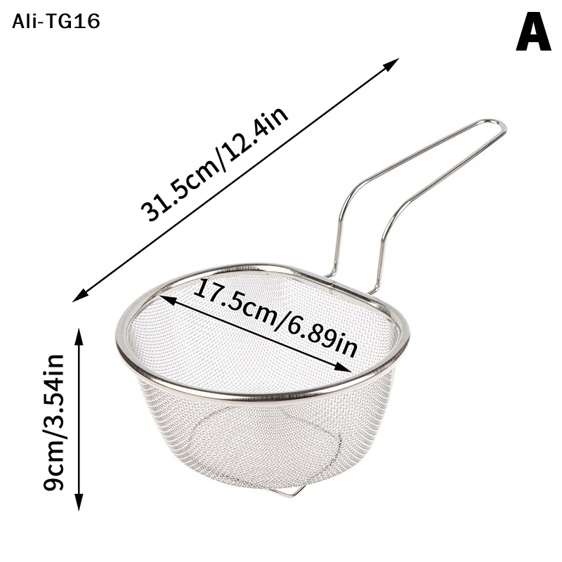 【C31】1Pc 2025 New Stainless Steel Colander Kitchen Lo Mein Strainer Deep Frying Basket Chafing Dish Versatile Cooking Utensil