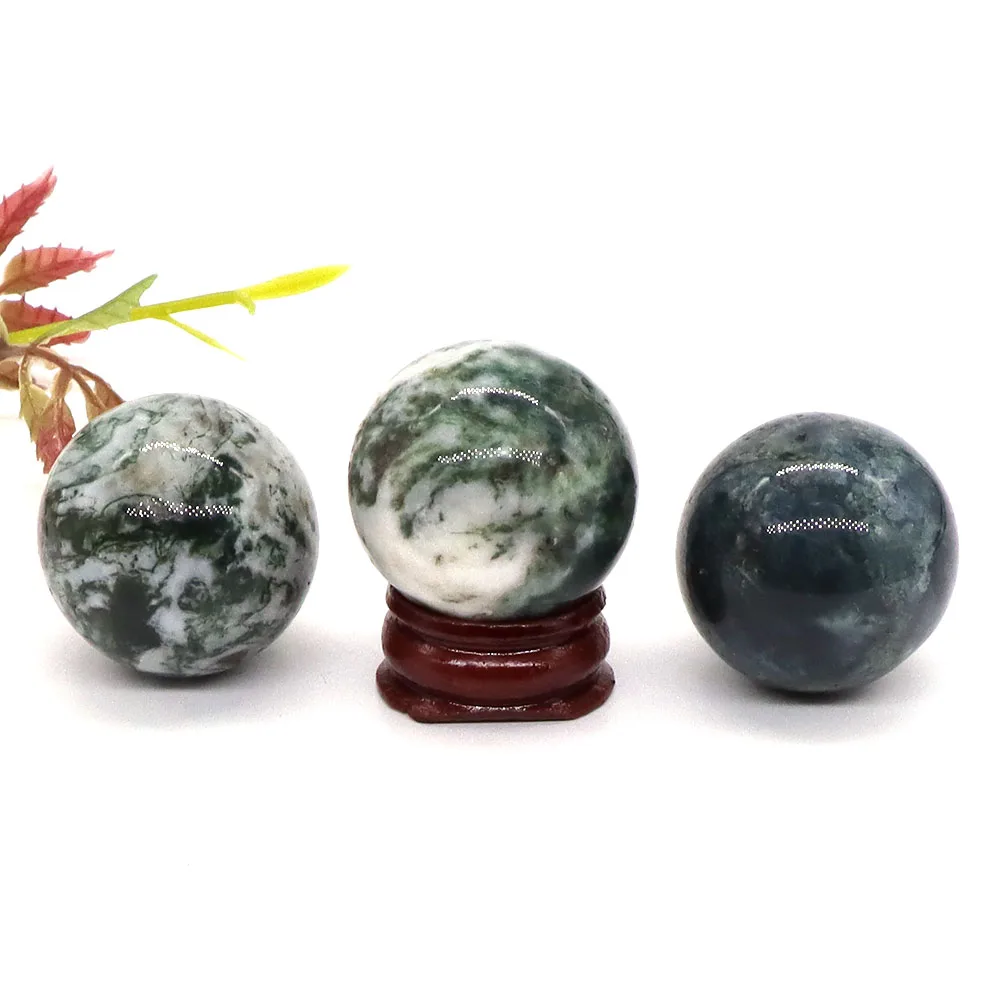 

30mm Natural Stone Green Moss Agate Reiki Healing Crystal Polished Energy Globe Chakra Massage Ball Home Decoration With Stand