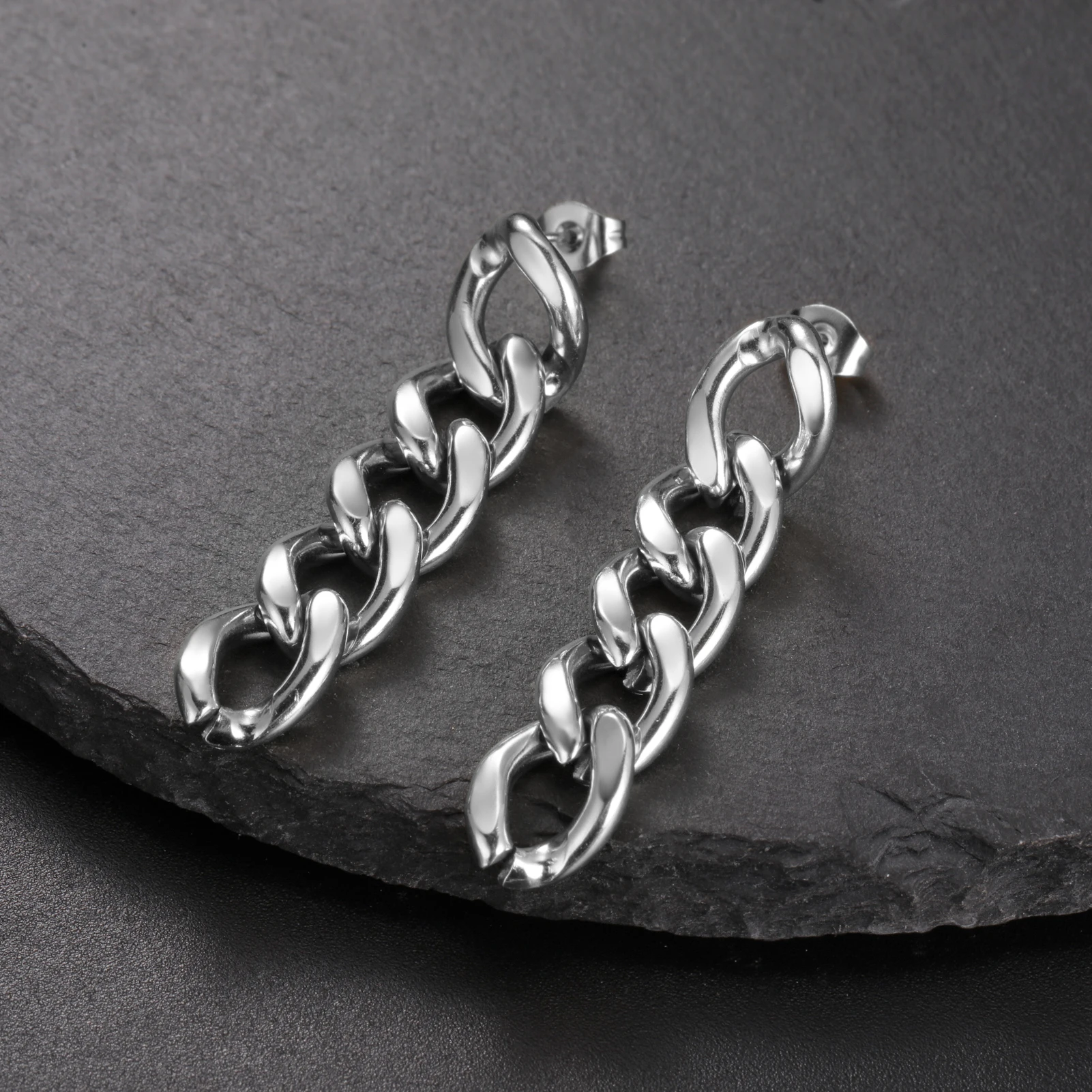 Skyrim Long Cuban Chain Stud Earrings for Women Stainless Steel Gold Color Dangle Earrings Fashion Minimalist Jewelry Gift