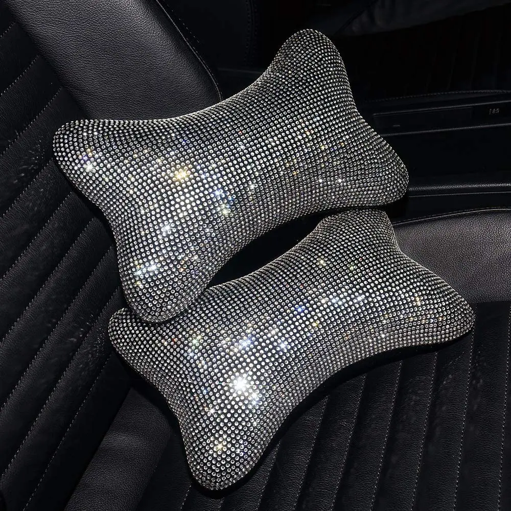 1Pc Bling Car Neck Pillow for Car Seat Driver Seat Headrest Cushion Crystal Rhinestone Bling Diamond Pillow Auto Accessories