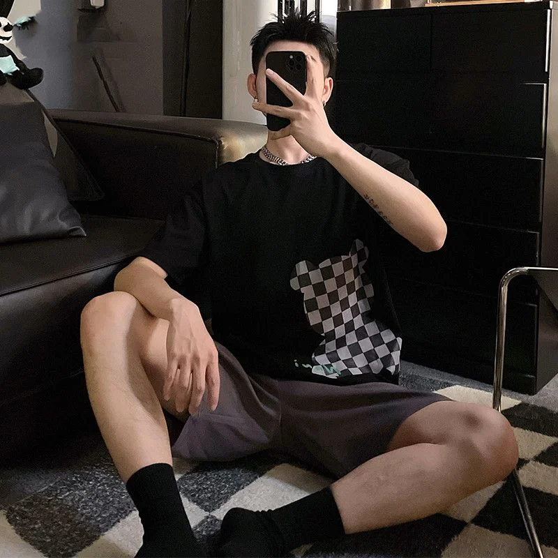 Summer Thin Home Sports Round Neck Man Elastic Waist Loose Pullovers Handsome Solid Color Short Sleeve Casual 2023 Men's Sets