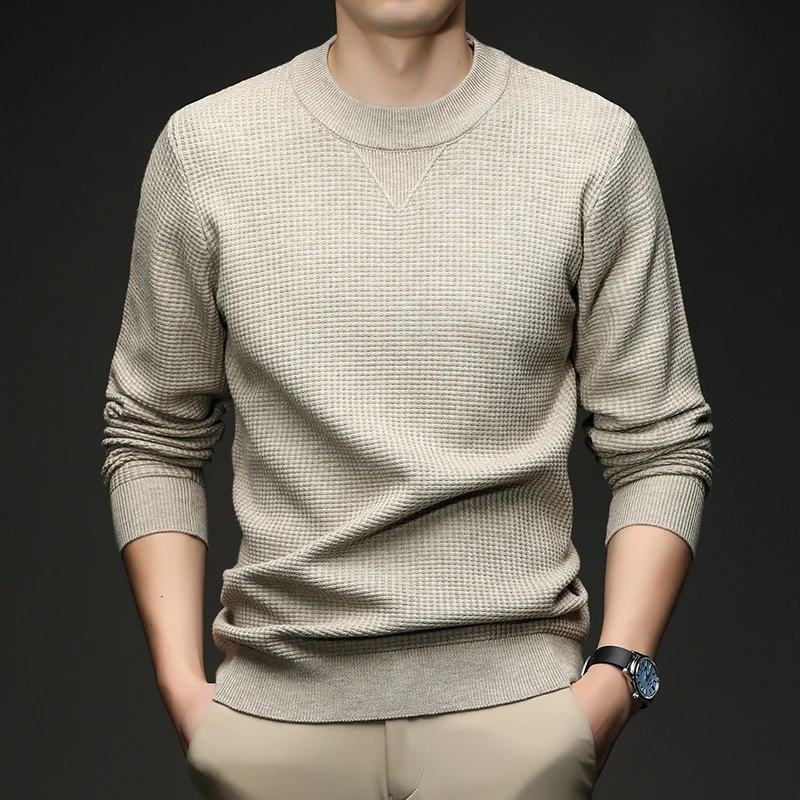 เสื้อยืดแฟชั่นสไตล์ไลท์ลักซ์ชัวรี่สำหรับฤดูใบไม้ผลิและฤดูใบไม้ร่วง เสื้อสเวตเตอร์ผู้ชายลำลองคอกลมสำหรับฤดูใบไม้ร่วงและฤดูหนาว เสื้อสเวตเตอร์ผ้าขนสัตว์บางสำหรับผู้ชาย