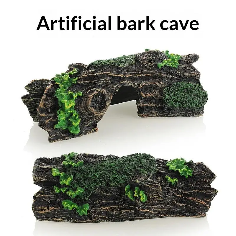 (G)Realistic Fish Tank Cave Ornament With Greenery Layout Build Comfort Hideout For Underwater Creatures Enhance Aquarium View