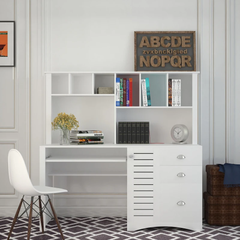 Home Office Computer Desk with Hutch, Antiqued White finish