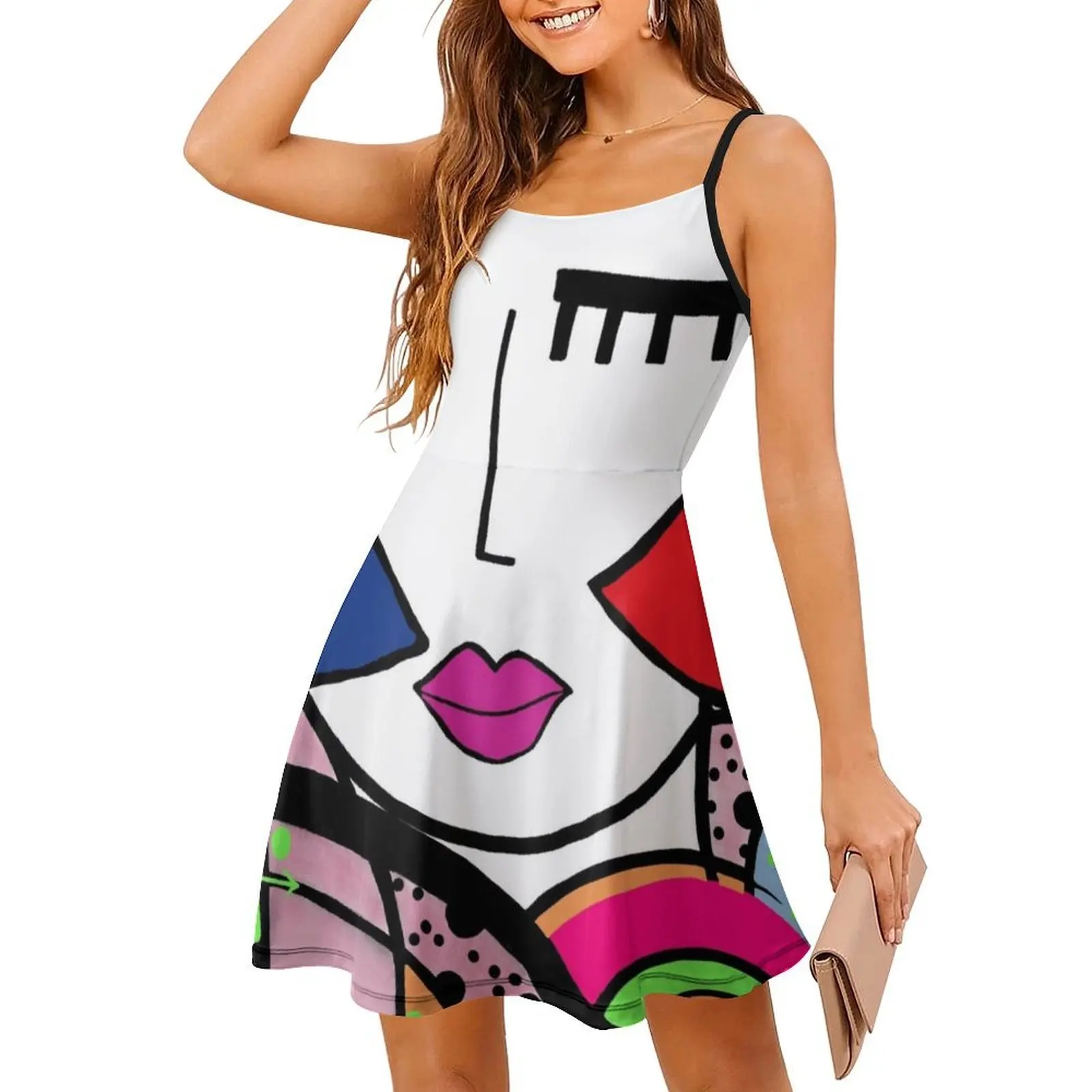 غير تقليدي التجريد نمط الفن الوجه المرأة الهيب هوب الشارع الشهير فستان جرافيك طباعة ملابس للنادي الحفلات السكان الأصليين بيكاسو الوجه غير تقليدي #3