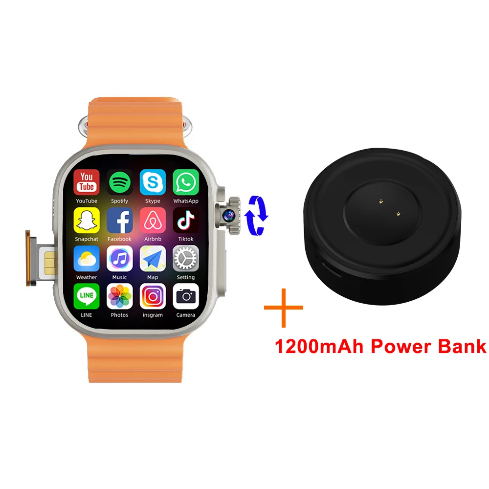 New Ultra Smart Watch 4G SIM Card 2.06''AMOLED Screen GPS WIFI 190°Rotating Camera Video Call Google Play Android Smartwatch image 3