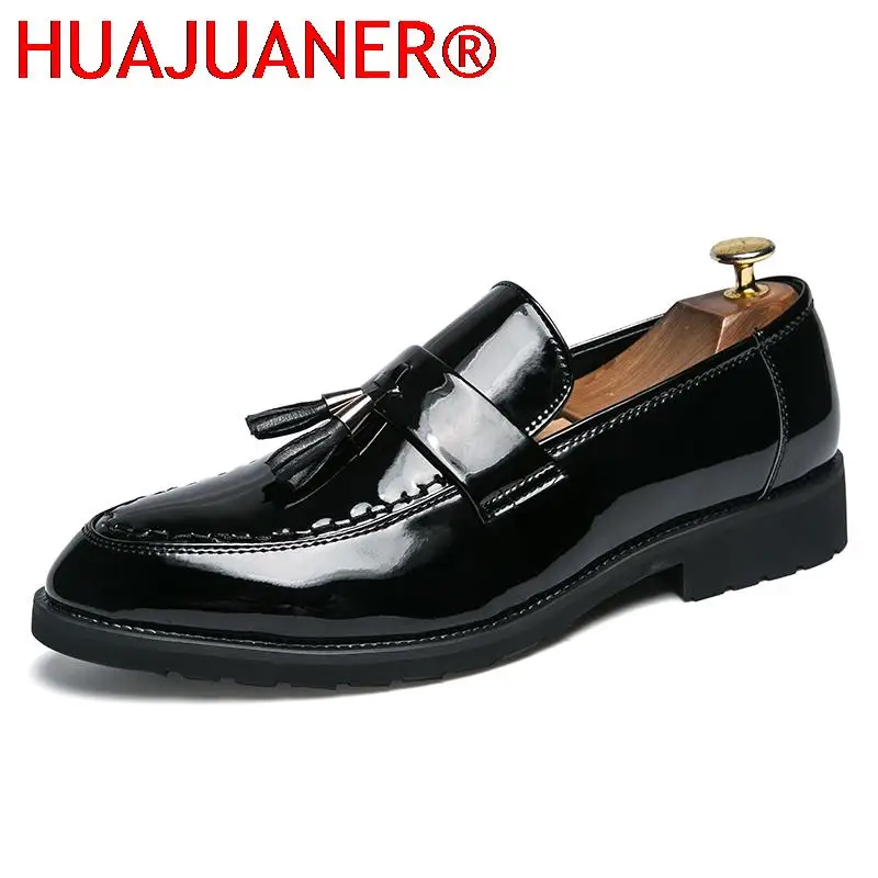 Mens Shoes Casual Luxury Leather Loafers Business Formal Shoes Bureau Classic Shoes Shiny Oxford Male Wedding Dress Shoes Tassel